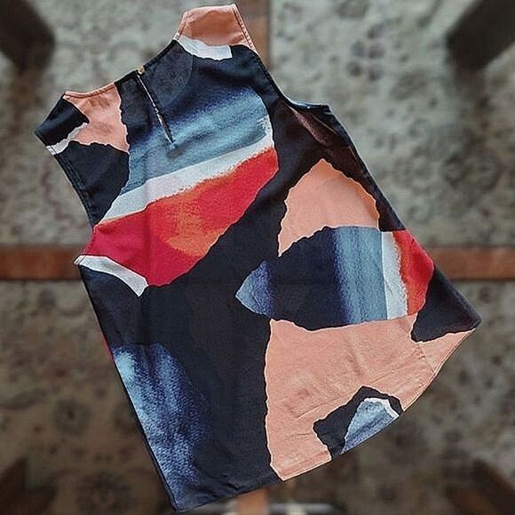 DKNY sheer sleeveless multicolour abstract pattern sleeveless blouse size M - Picture 4 of 14